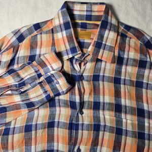 Robert Talbott Carmel Shirt  Long Sleeve Button Up 100% Linen Large Plaid